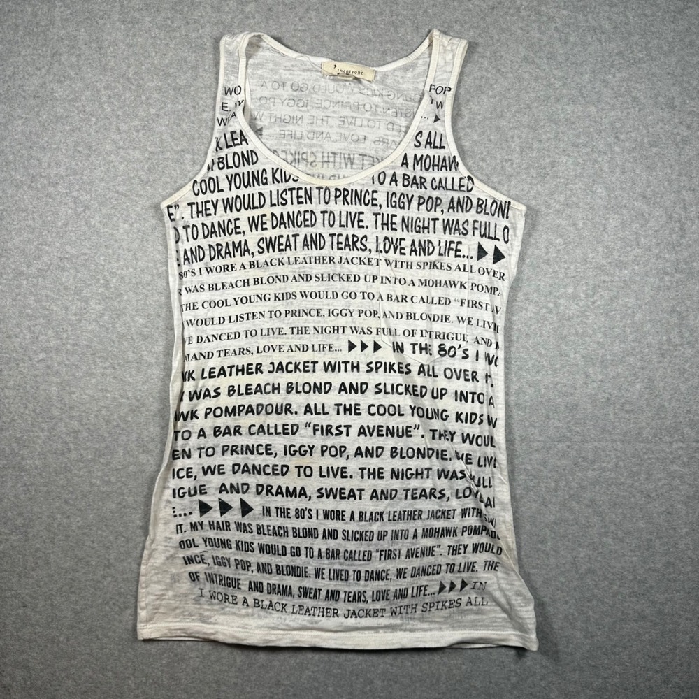 Twentyone Womens Y2K Text Graphic Tank Top White Black 80s Music Print Size M